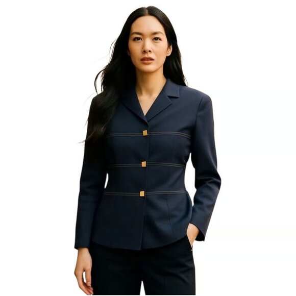 Vintage Laura Madrigano Black Gold Button Blazer Plus Size 14 - Picture 1 of 10